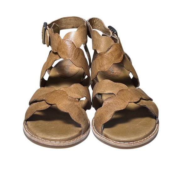 ANTELOPE Brown Tan Leather Scallop Crossover Ankle Strap Sandals Size 38 7 7.5 - Picture 6 of 11